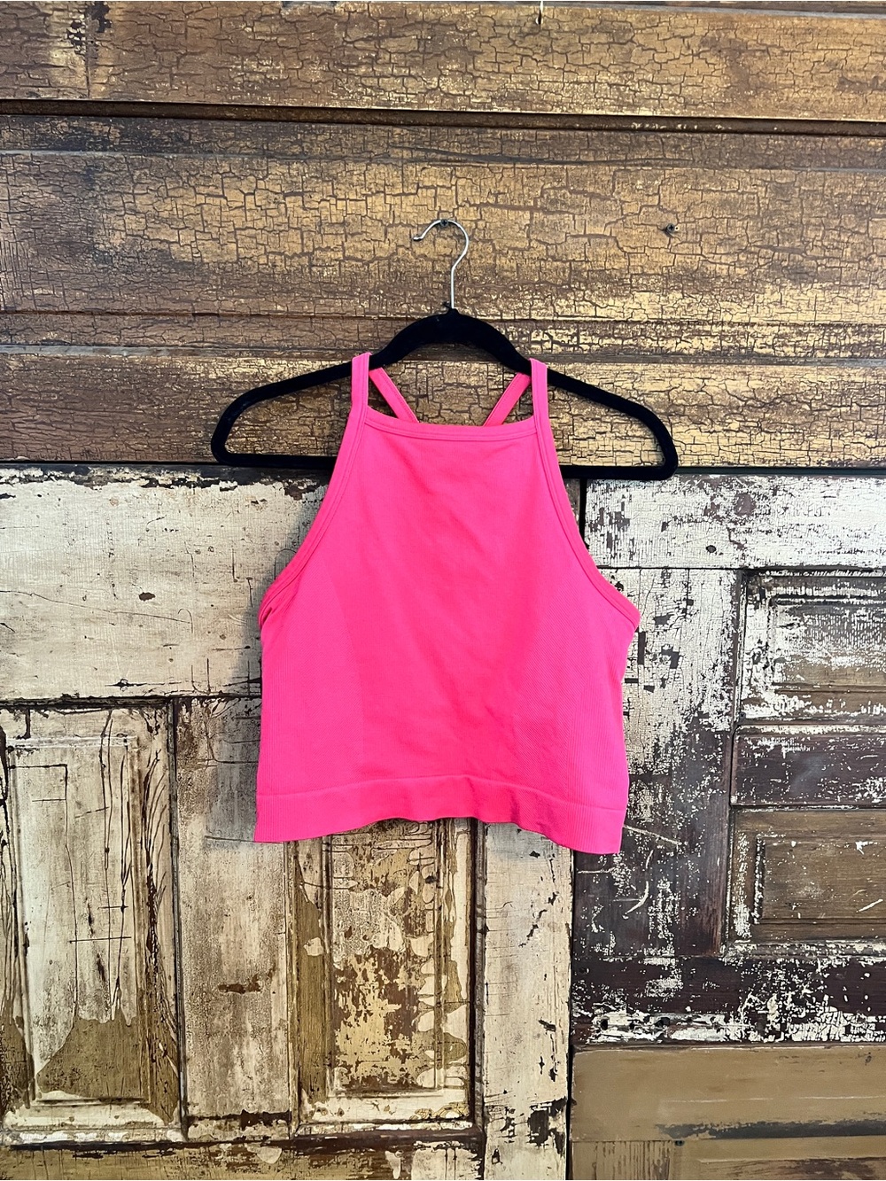 JoyLab Neon Pink Ribbed Athletic Set | Tank & Biker Shorts | Size L - Picture 3 of 5